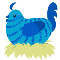 400, a cerulean and ultramarine chicken with a bar pattern