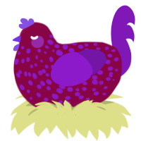 teaspoon, a maroon and violet chicken with a speckle pattern