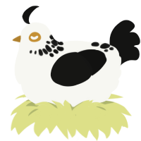 A white and black chicken with a neck-speckle pattern