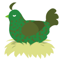 A viridian and olive chicken with a speckle pattern
