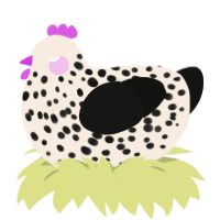 Oddball, a cream and black chicken with a speckle pattern