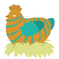 Sunkist, a orange and turquoise chicken with a bar pattern
