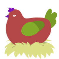 ufs apple, a red and chartreuse chicken