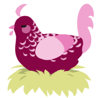 Chérie, a maroon and pink chicken with a half-lace pattern