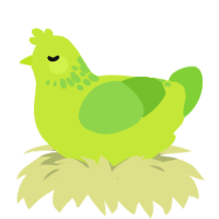A lime and grass chicken with a neck-speckle pattern