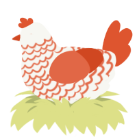 A white and vermilion chicken with a lace pattern