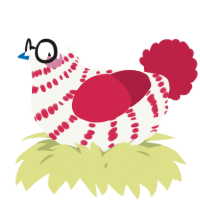 A white and crimson chicken with a bar pattern