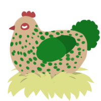 A beige and leaf chicken with a speckle pattern