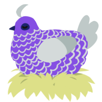 A blurple and silver chicken with a lace pattern