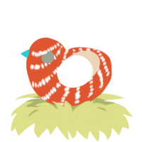g, a vermilion and cream chicken with a bar pattern