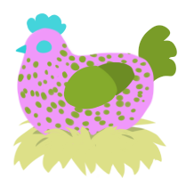 A lavender and chartreuse chicken with a speckle pattern