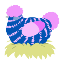 N slash A, a ultramarine and lavender chicken with a bar pattern