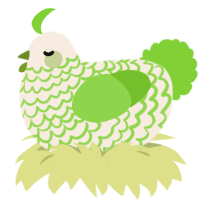 pretty, a cream and grass chicken with a lace pattern