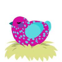 Silly String, a fuchsia and aqua chicken with a speckle pattern