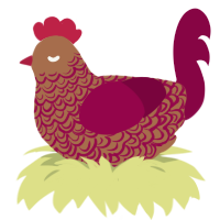 A brown and maroon chicken with a double-lace pattern