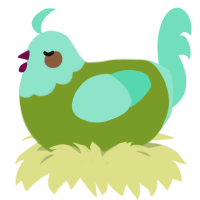 Blue Java Banana, a chartreuse and mint chicken with a head pattern