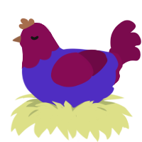 overalls, a indigo and wine chicken with a head pattern