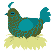 Evil Olive, a olive and teal chicken with a lace pattern