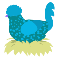 Blue Boyo, a teal and cerulean chicken with a speckle pattern