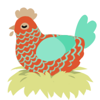 A vermilion and mint chicken with a lace pattern