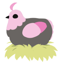 A grey and pink chicken with a head pattern
