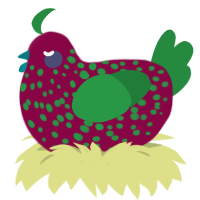 disgusting melon, a maroon and viridian chicken with a speckle pattern