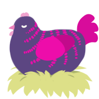A overcast and fuchsia chicken with a half-bar pattern