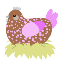 A brown and lavender chicken with a speckle pattern