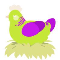 A lime and amethyst chicken with a neck-band pattern