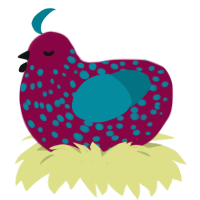 A maroon and sea chicken with a speckle pattern