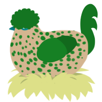 A beige and leaf chicken with a speckle pattern