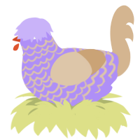 Pompomlicorish, a lilac and beige chicken with a lace pattern