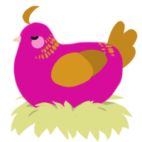 (unnamed), a fuchsia and ochre chicken with a neck-band pattern