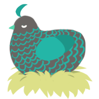 A grey and turquoise chicken with a lace pattern