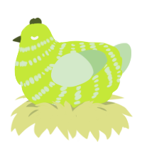 A lime and gluppy chicken with a bar pattern