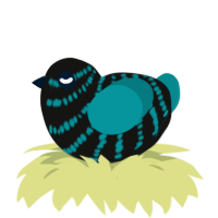 Fake Void, a black and teal chicken with a bar pattern