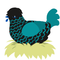 emo blue, a sable and teal chicken with a lace pattern