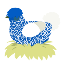 Jewel, a ultramarine and white chicken with a double-lace pattern