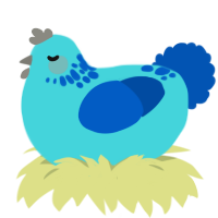 jay, a aqua and ultramarine chicken with a neck-speckle pattern