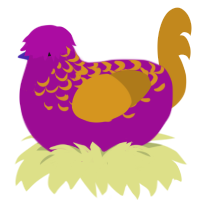A plum and ochre chicken with a half-lace pattern