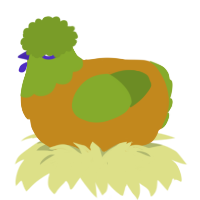 A ochre and chartreuse chicken with a head pattern