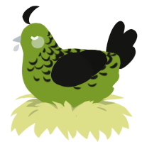 A chartreuse and black chicken with a half-lace pattern