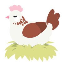 A white and russet chicken with a neck-speckle pattern