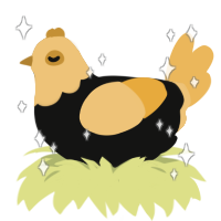 Yorick, a black and honey chicken with a head pattern