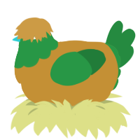 A gold and viridian chicken with a head pattern