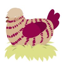 Striped Razei, a beige and maroon chicken with a bar pattern