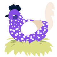 A blurple and cream chicken with a speckle pattern