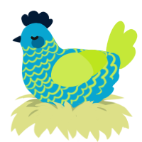 Neonlights, a cerulean and lime chicken with a lace pattern