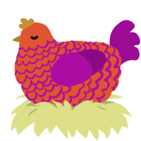 A vermilion and plum chicken with a lace pattern