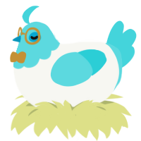 Litho, a white and aqua chicken with a head pattern